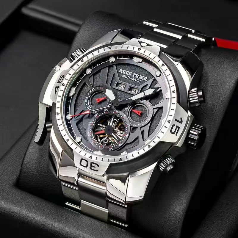 Men's Mechanical Watch Large Tourbillon Skeleton Business Classic Stainless Steel