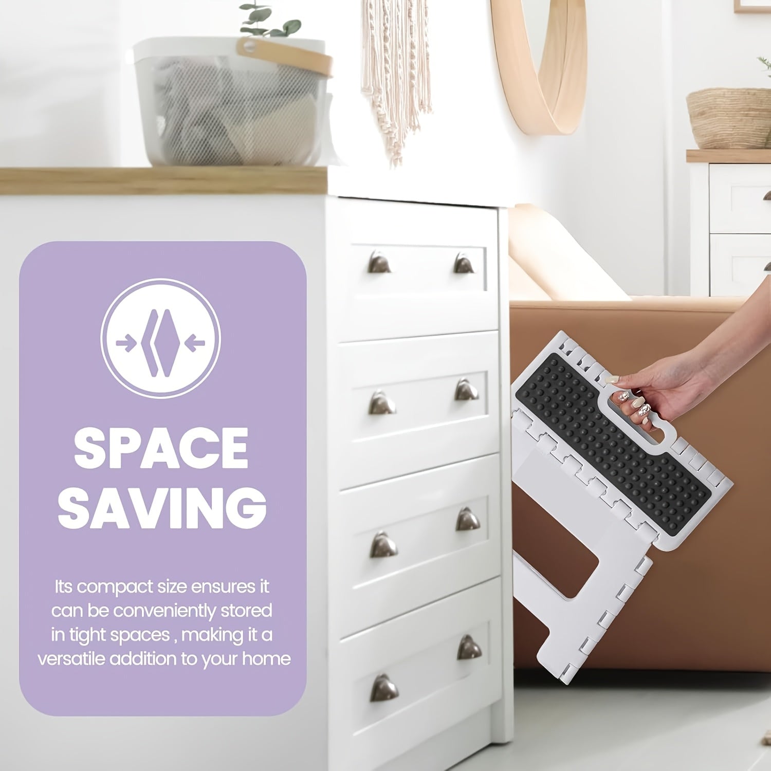 Pink Folding Step Stool for Adults, Non-Slip, Portable, 22.86cm x 33.02cm