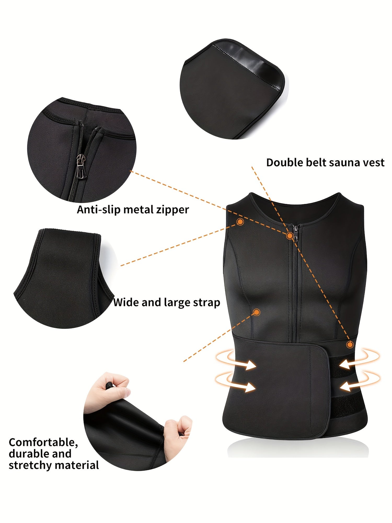 Men's Polyester Compression Tank Top with Zipper and Waist Trainer