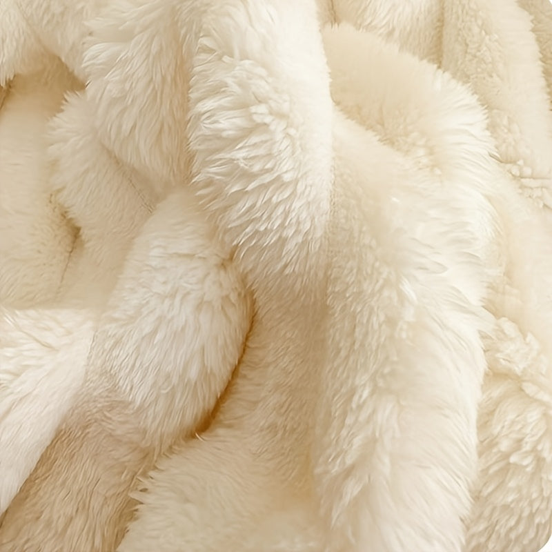 Imitation Rabbit Fur Shawl Blanket Soft Knit All-Season Versatile Striped Design