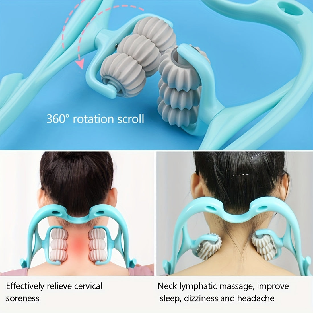 Manual Cervical Massager with Clamp and Six Wheels for Neck Kneading Home Use