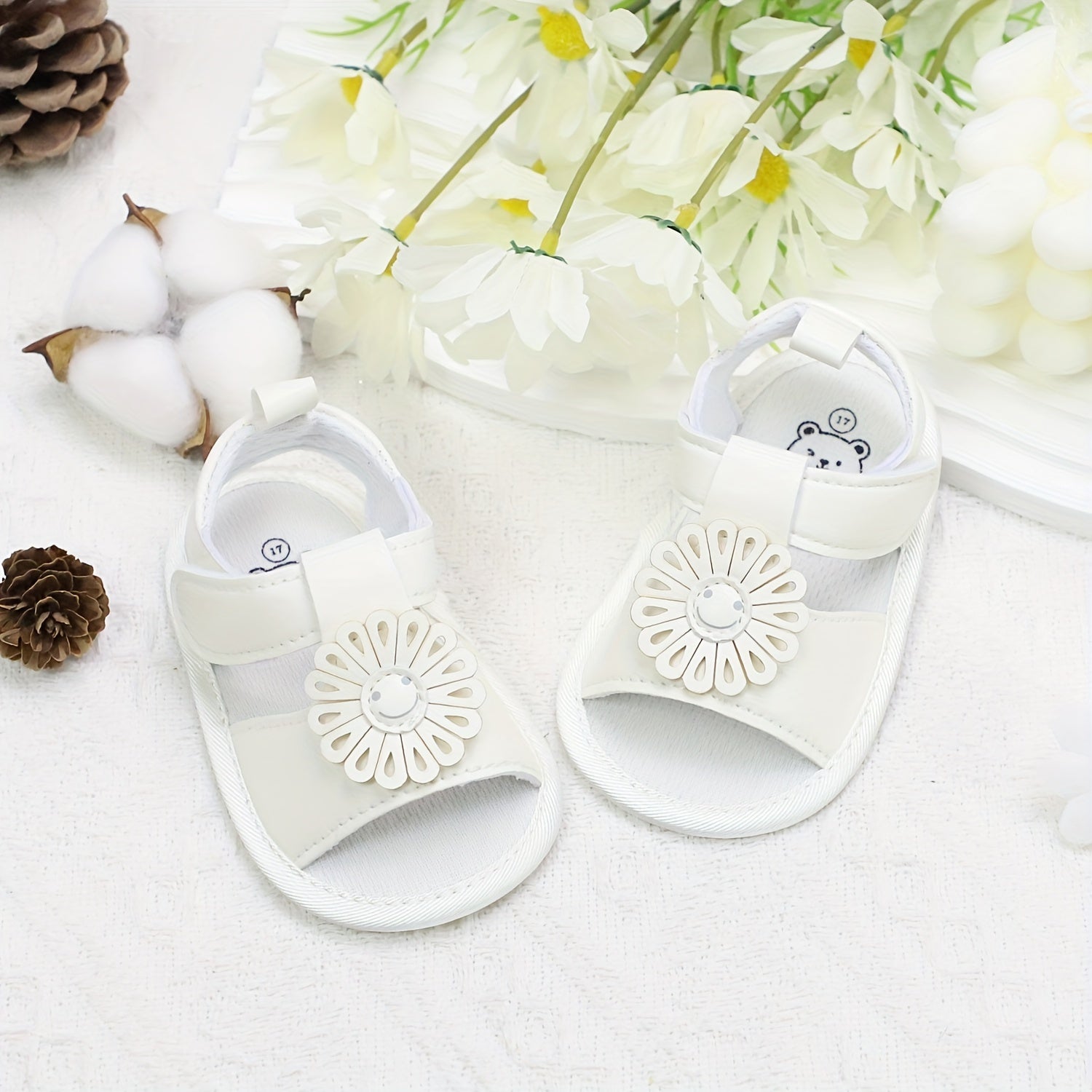 Baby Girls Summer Sandals Open Toe Daisy Face Non-Slip Sole Toddler Casual Vacation