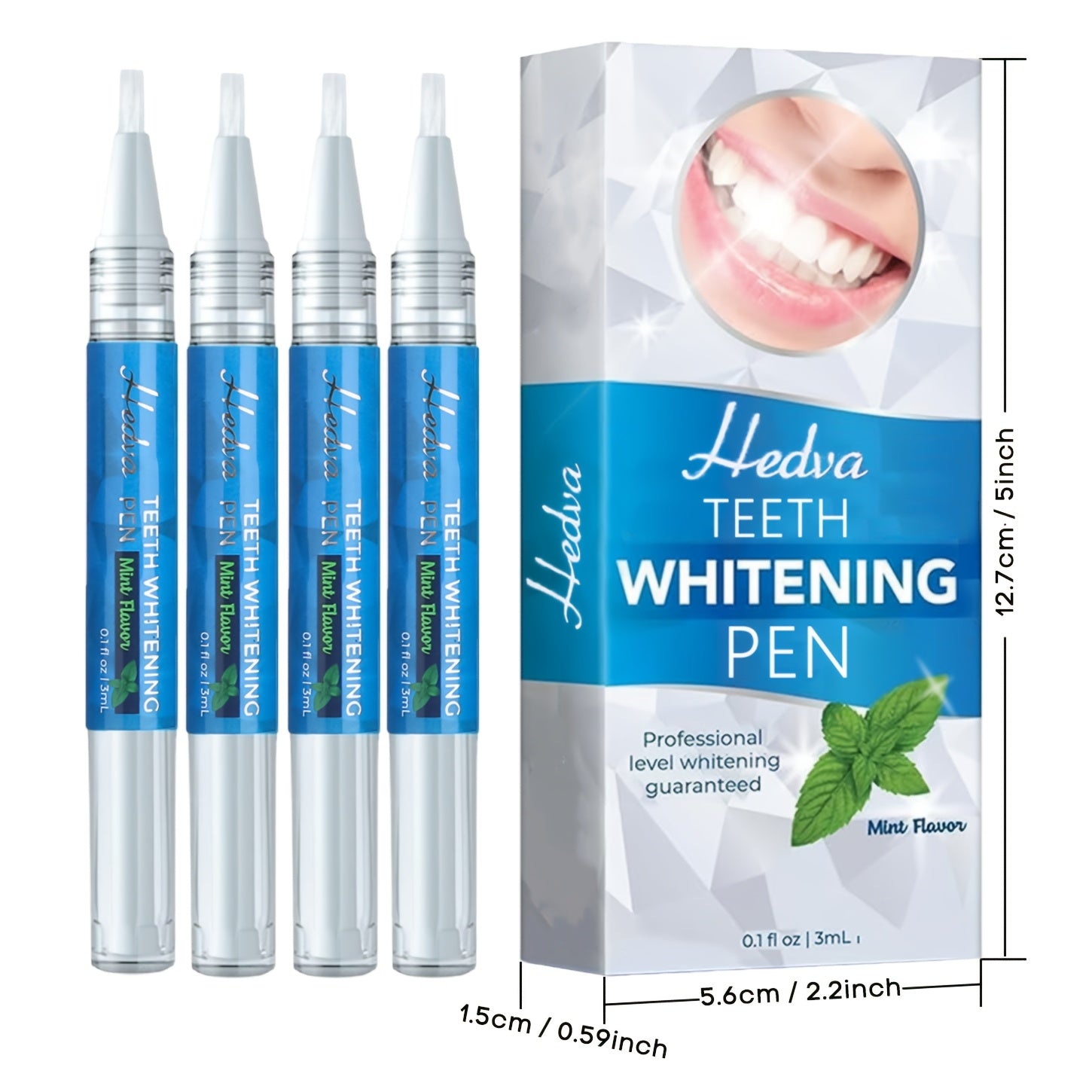 Teeth Whitening Gel Pen Mint Flavor 1-4 Pack 3mL Hypoallergenic Portable