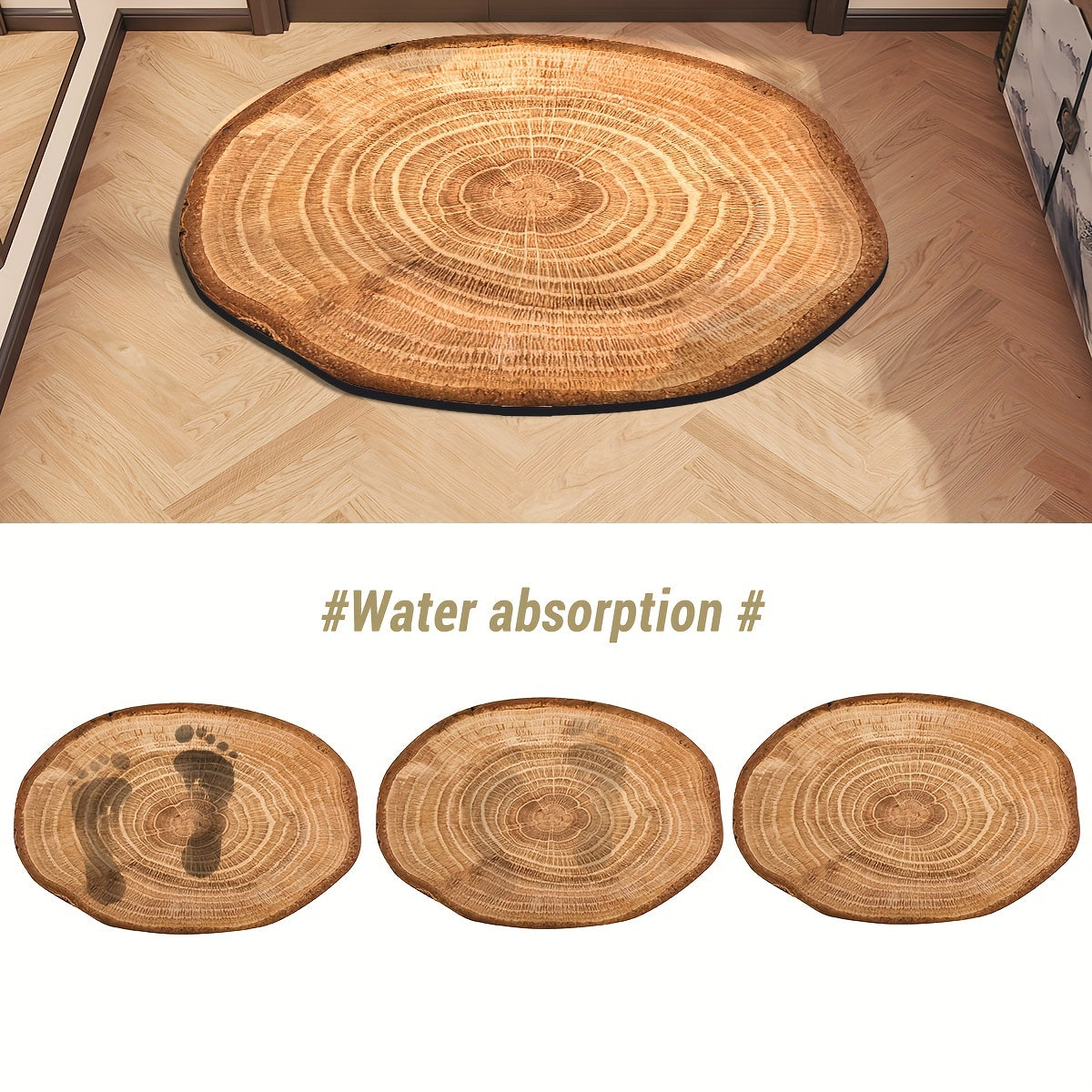 Wood Grain Tree Ring Doormat Non-Slip Rubber Back Flame Resistant Indoor Floor Mat