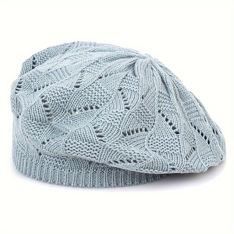 Women’s Breathable Acrylic Beret Hat for Daily Wear with Elastic Fit and Woven Design