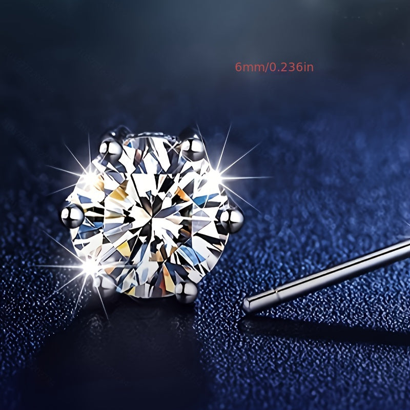 Elegant Moissanite Stud Earrings for Women 6-Prong Design Jewelry 1 Pair