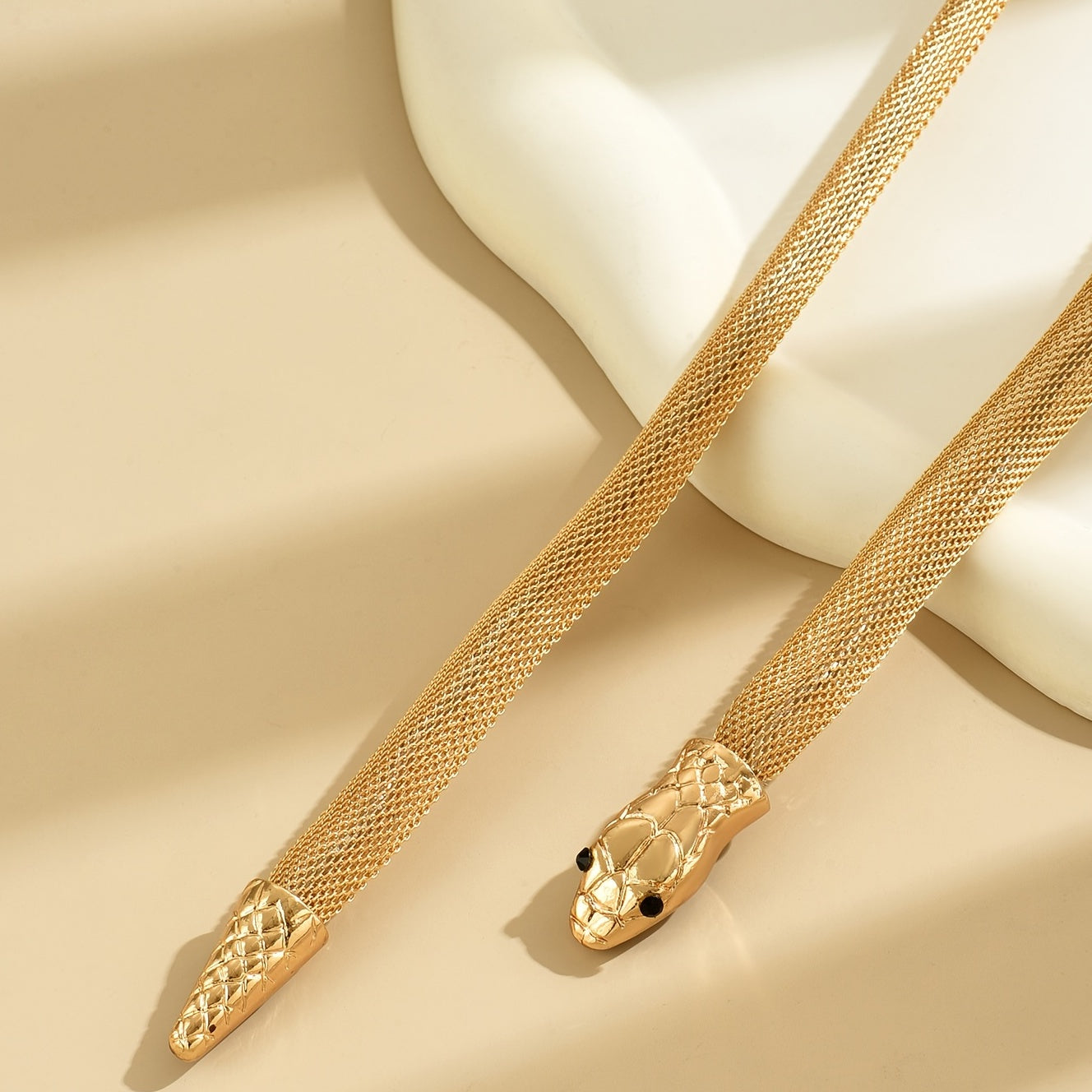 Golden Snake Pattern Metal Bangle Bracelet for Women Open Wrap Design