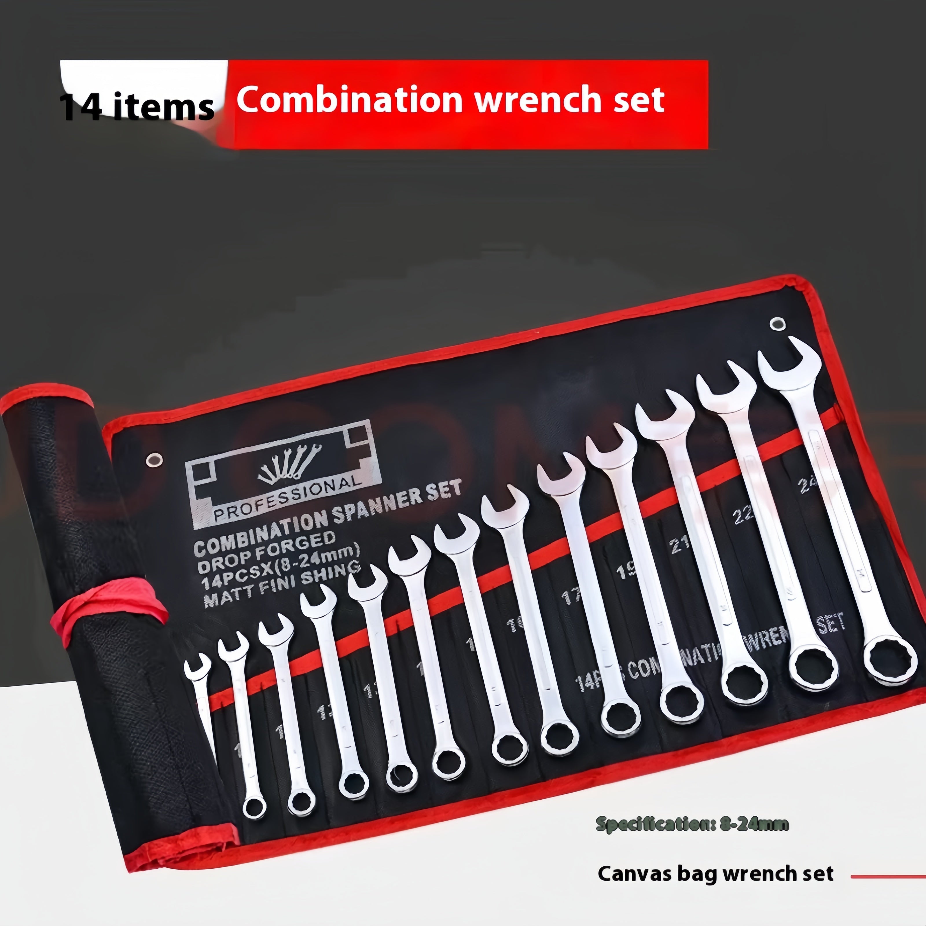 14-Piece Steel Hand Tool Set with Extended Ratchet Wrench and Dual-End Hex and Flat Heads