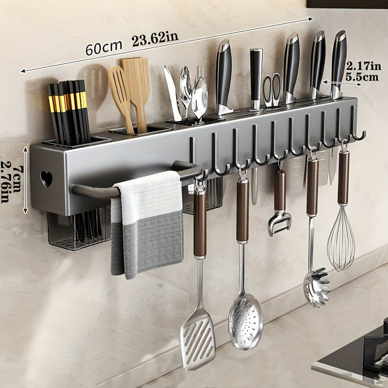 Kitchen Utensil Rack Wall Mount Knife and Cutlery Organizer Metal Plastic Storage Shelf