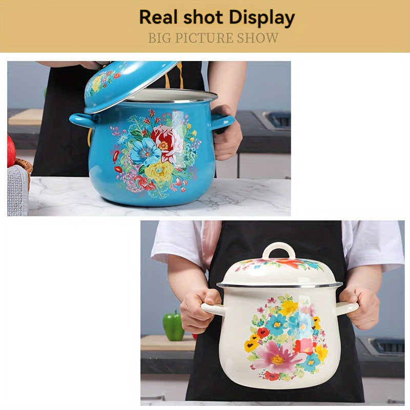 Katta Hajmli Emal Qoplamali Qozon Qopqoq bilan - 117.54oz Sos Qozon, Mustahkam va Tozalash Oson, Uyda yoki Tashqarida Gaz Plitasi Bilan Pishirish Uchun Ideal, Elektr Energiya Talab Qilmaydi