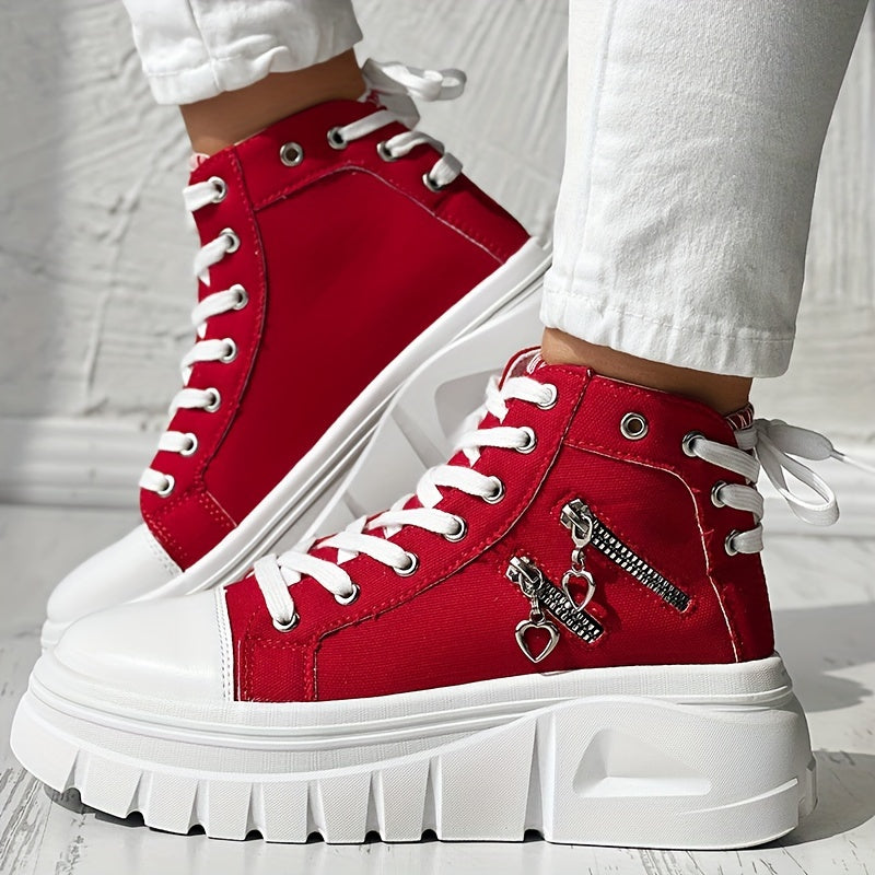 Zapatillas de mezclilla para mujer con cordones, plataforma, cremallera lateral, zapatos casuales