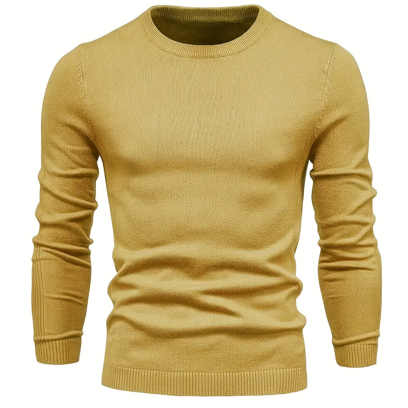 Men's Knit Sweater Fall Winter Solid Color Crew Neck Long Sleeve Medium Stretch Rayon