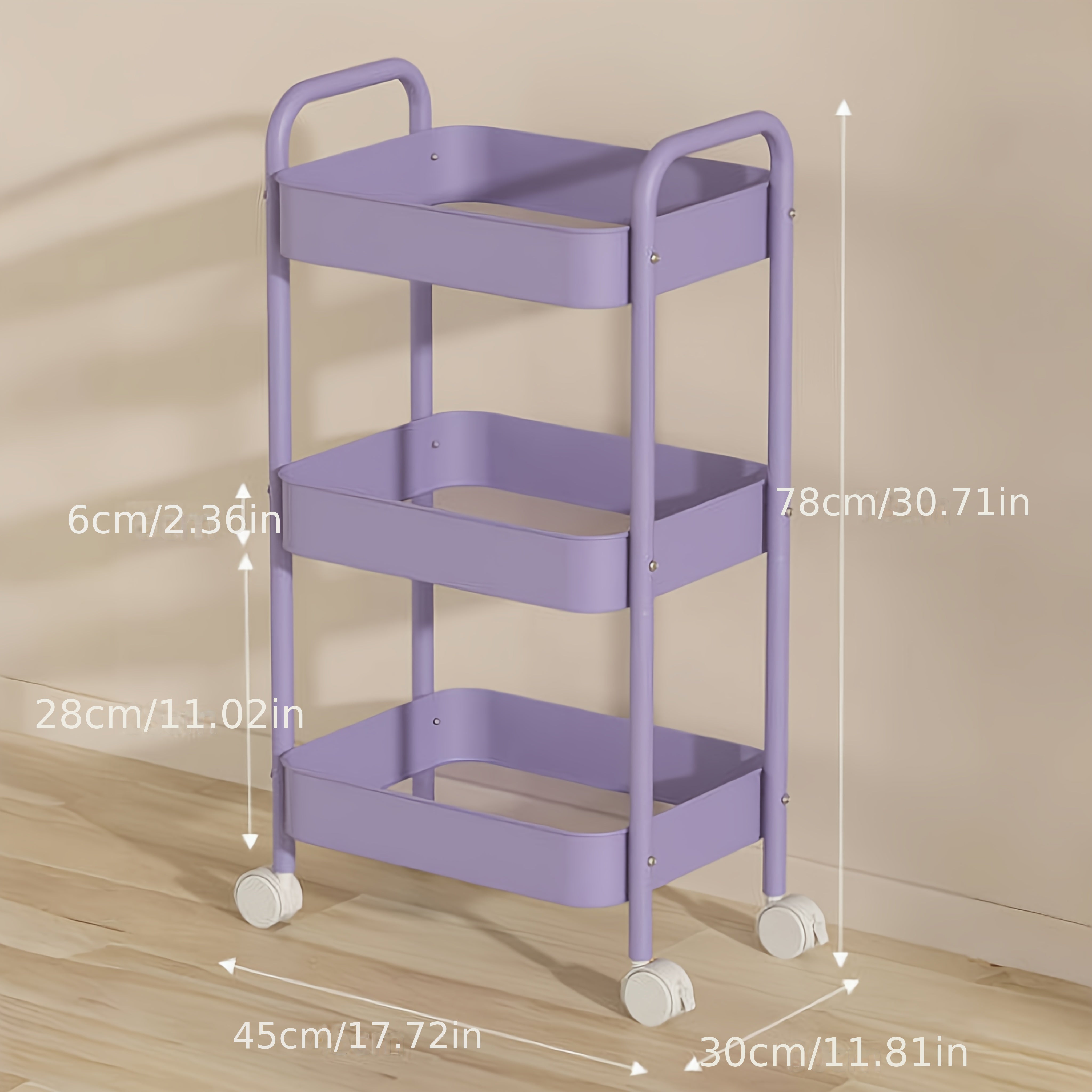Qizil, oq, ko'k va sariq ranglarda 2-qavatli metall rulonli saqlash aravachasi oshxona, hammom va yotoqxonalar uchun