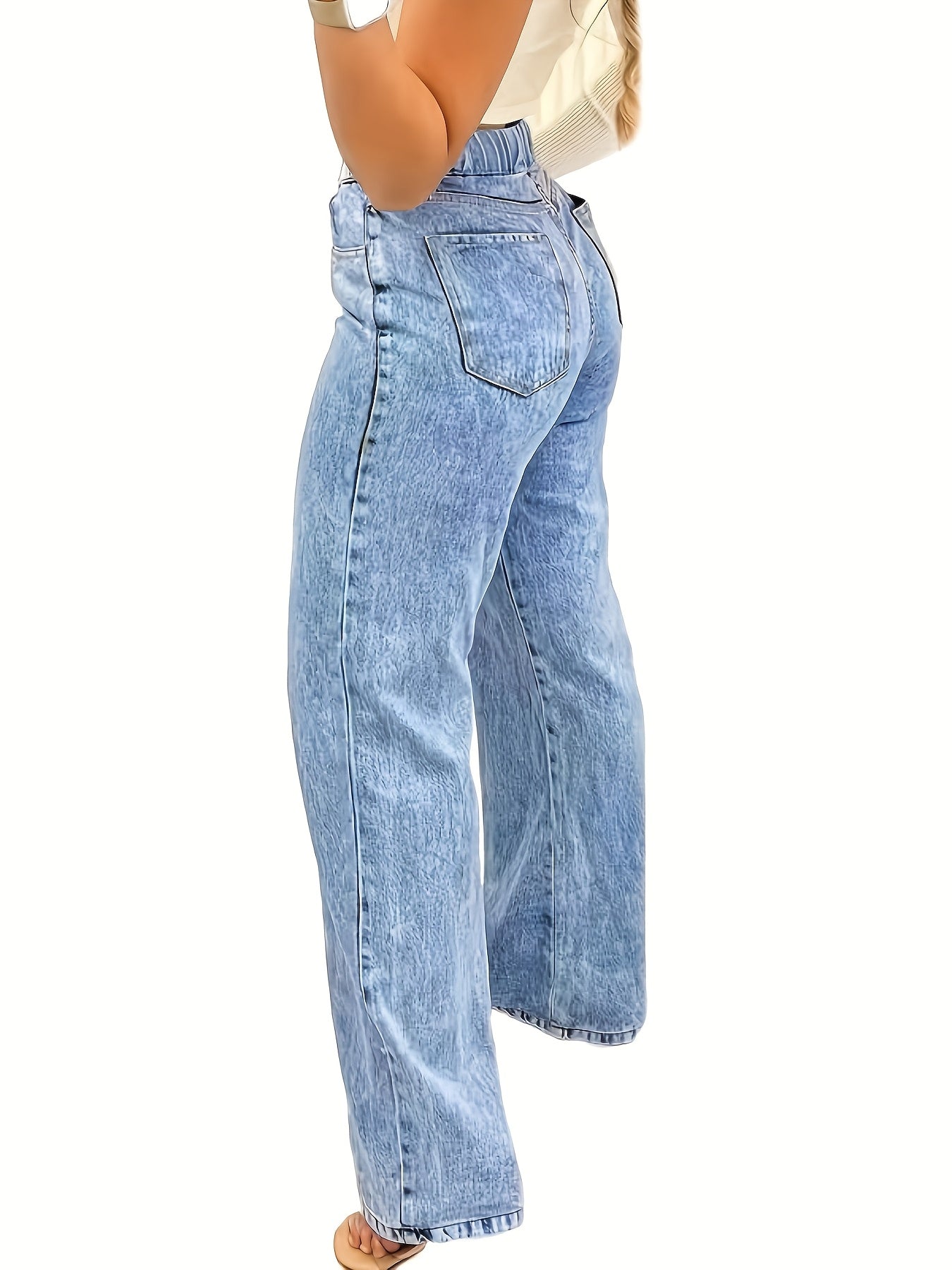 Women's Plus Size High Stretch Denim Jeans Straight Leg Solid Cotton Blend