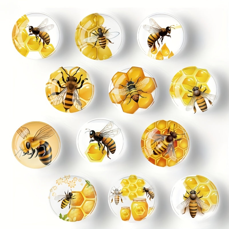 Glass Bee and Ocean Refrigerator Magnets Set of 12 Circular Stickers for Kitchen and Office Decor