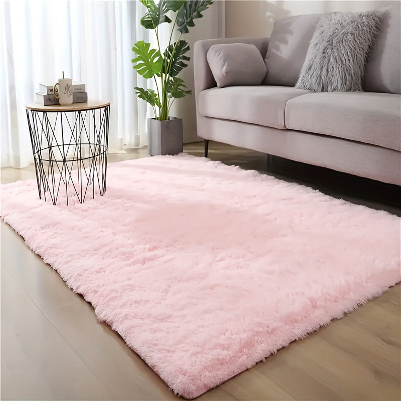 Alfombra de área rosa peluda suave, absorbente y antideslizante para dormitorio y sala de estar
