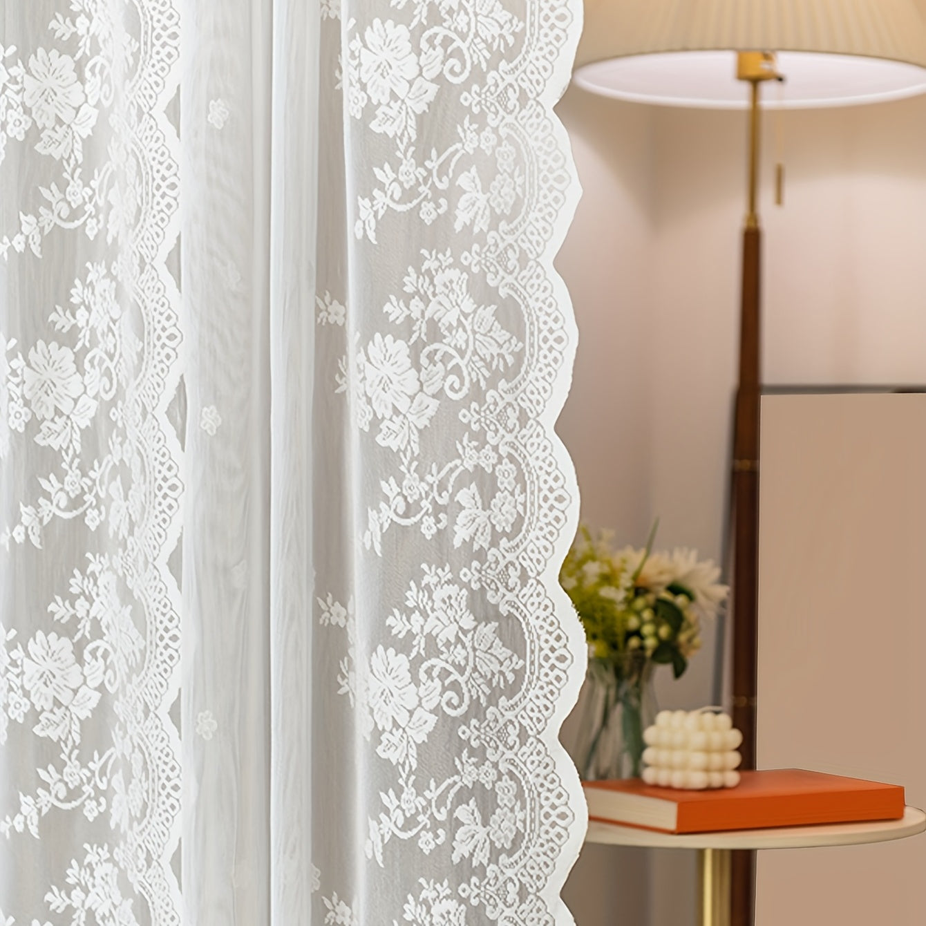 White Romantic Lace Sheer Curtain for Living Room Balcony and Door