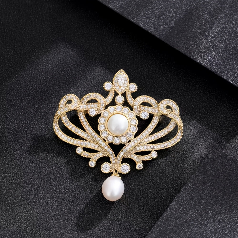 Women's Pearl Brooch Pin with Rhinestones Vintage Jewelry