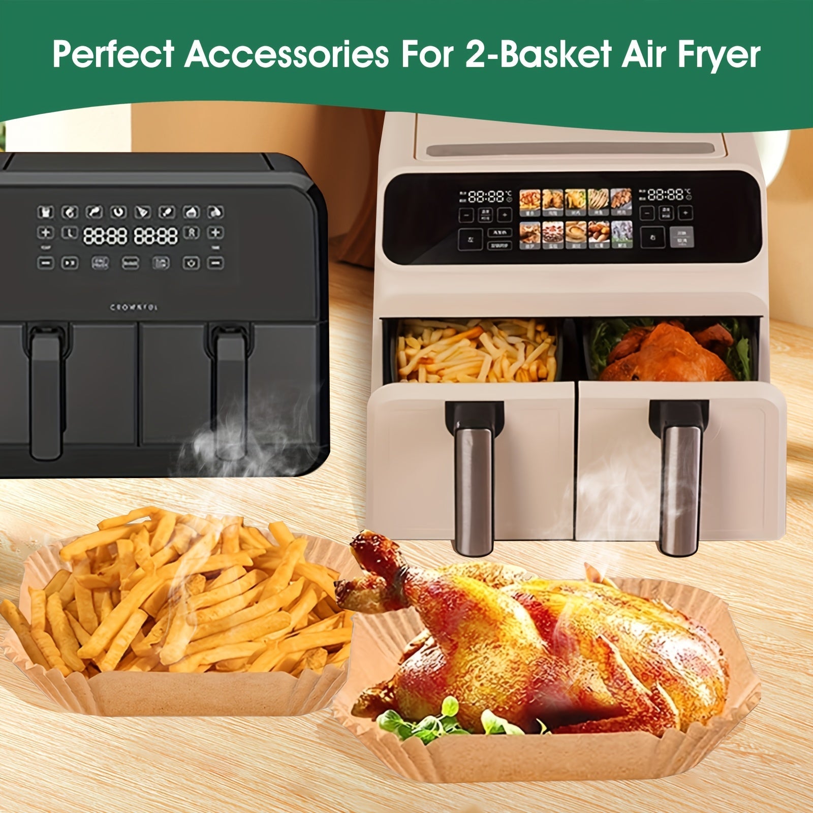 50 Pieces Silicone Air Fryer Liners Rectangular Non-Stick Disposable Basket Mats for Baking Cooking