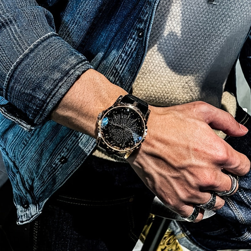 Erkaklar uchun zamonaviy vintage qora sun'iy charm belbog'i, kvarts soat bilan, tasodifiy talabalar uchun ideal.