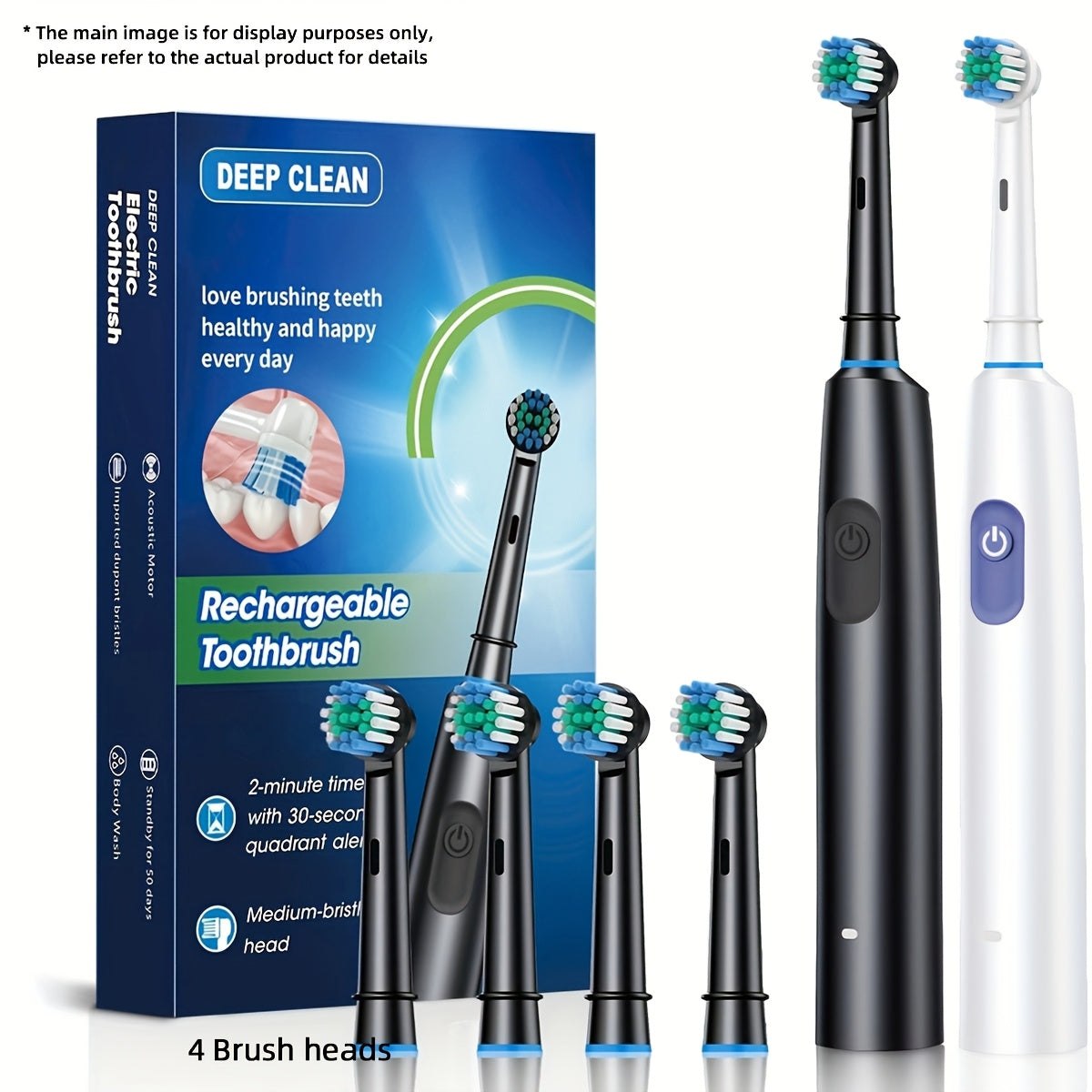 4 Pack Replacement Brush Heads for Sonic Electric Toothbrush Soft Nylon Bristles Rechargeable USB Powered