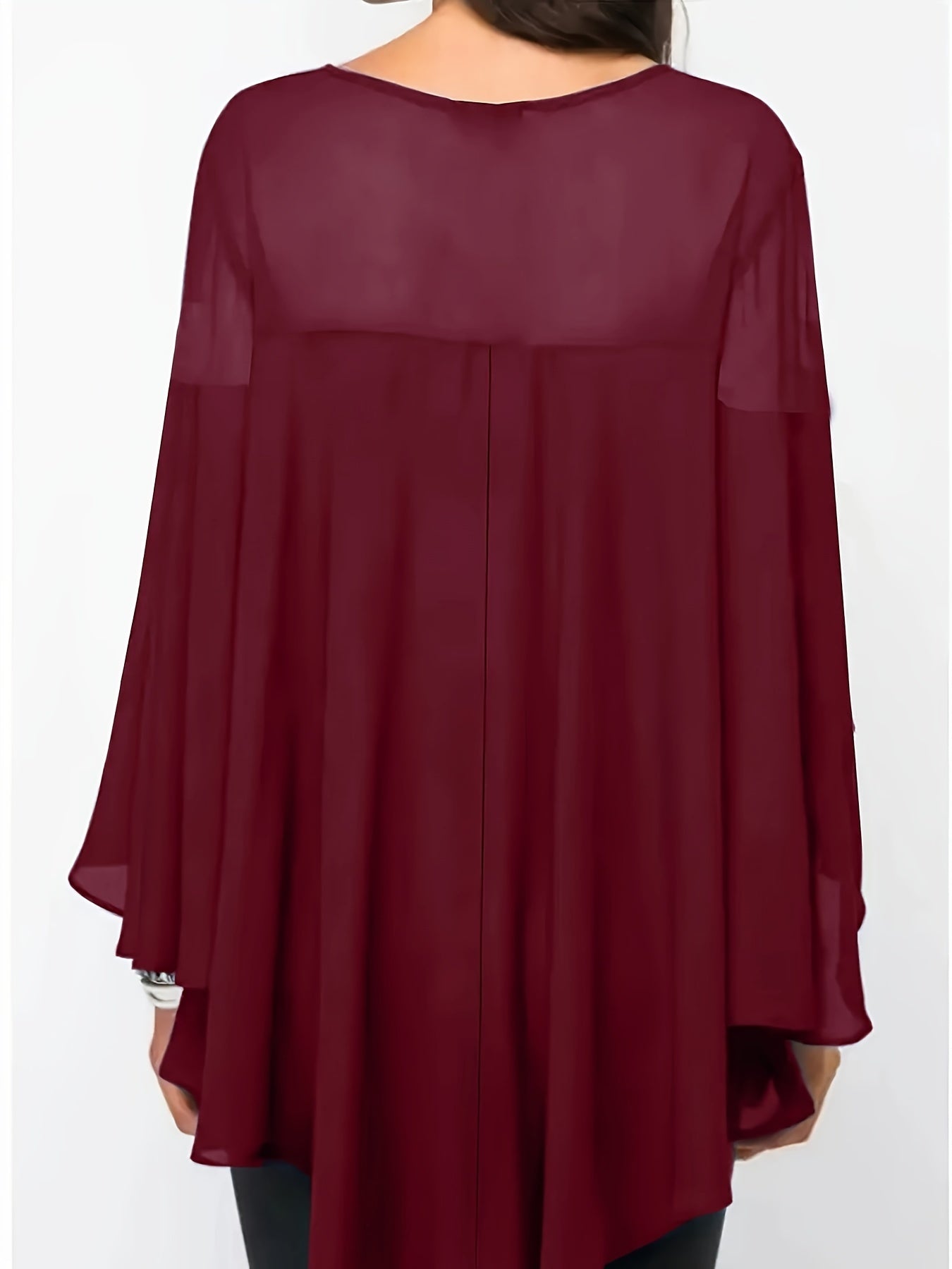 Women's Chiffon Blouse With Asymmetrical Hem Solid Color Casual Top