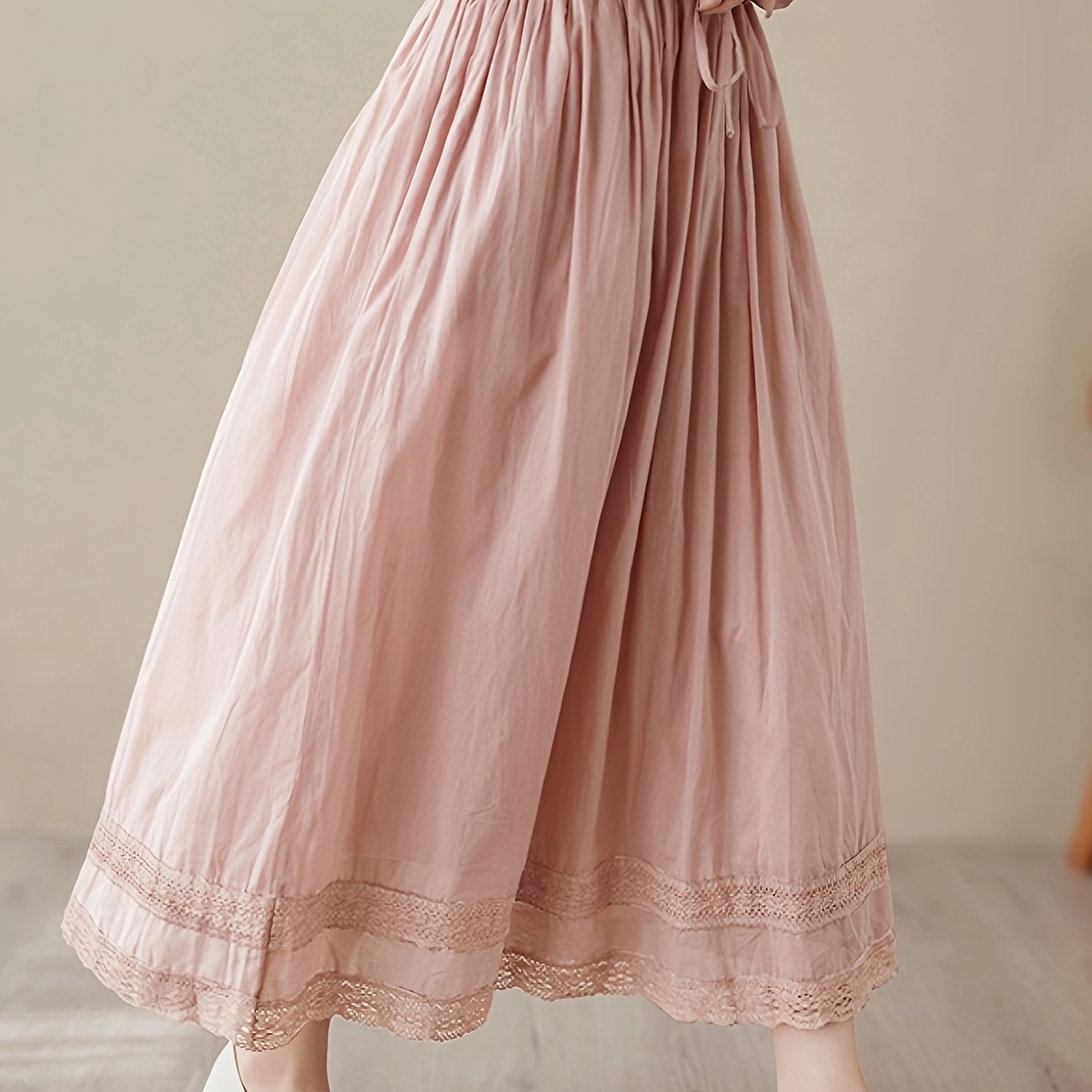 Plus Size Women's Elastic Waist Double Layer Midi Dress Spring Summer