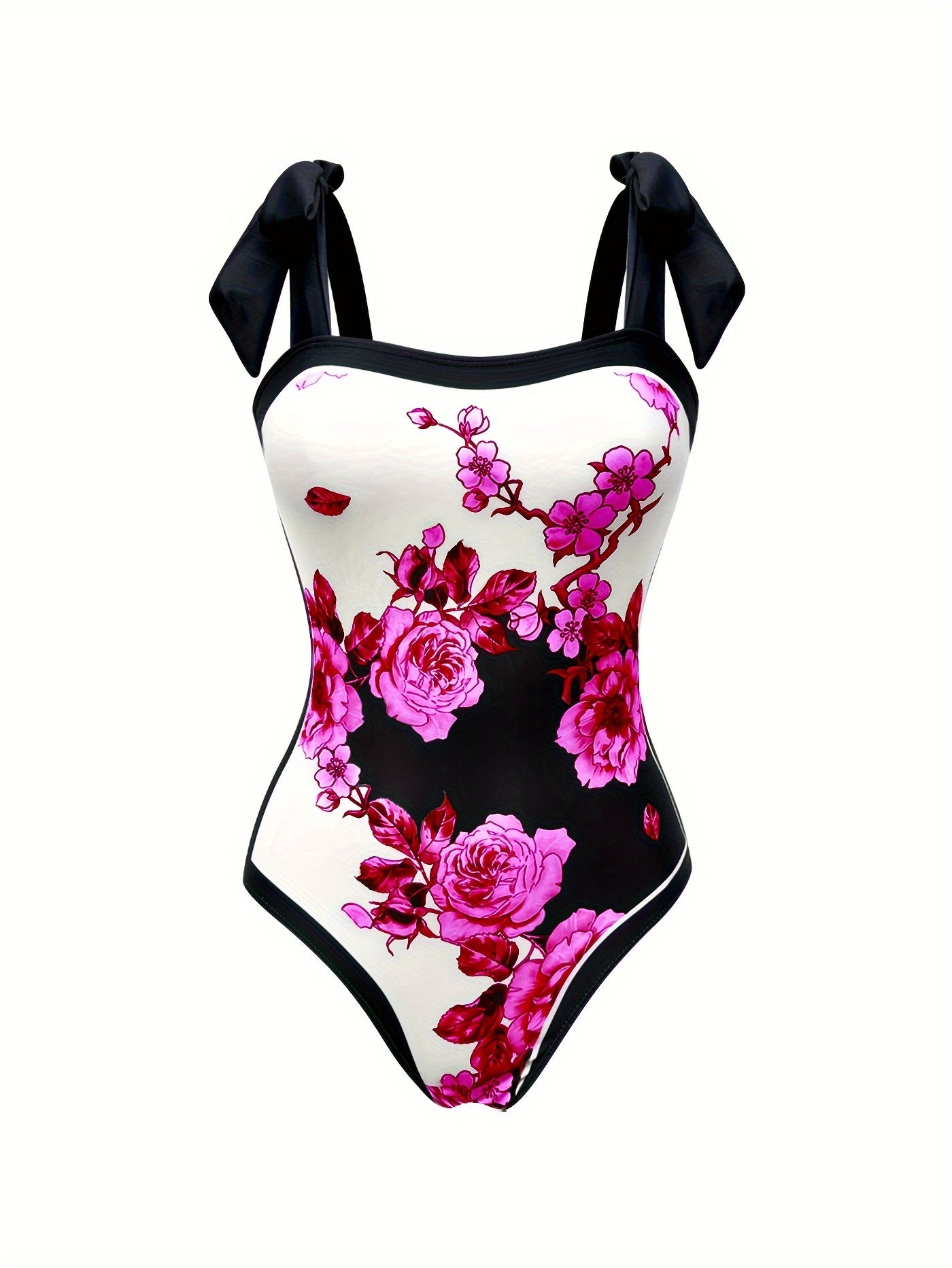 Women's Floral Sun Protection One-Piece Swimsuit with Sheer Skirt Polyester Elastane