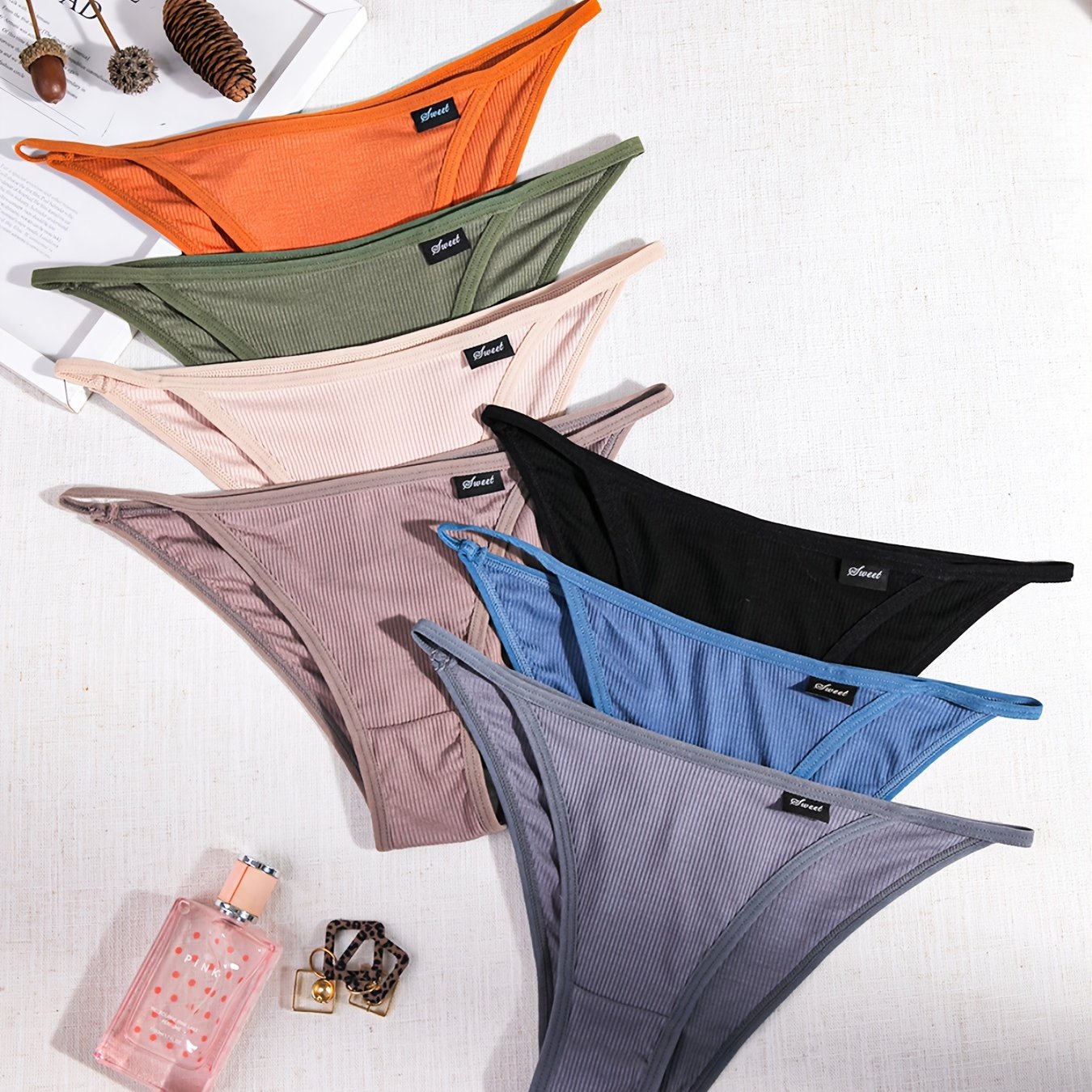 7-Pack Women's Ribbed Knit Panties Seamless Solid Color Lingerie Underwear