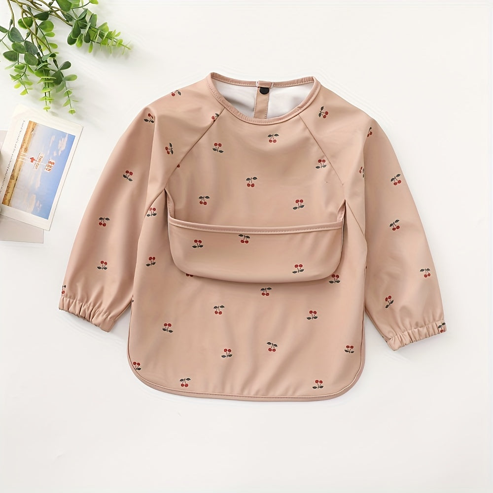 Unisex Baby Long Sleeve Bib Waterproof Debris Collection Pocket Toddler Feeding Apron