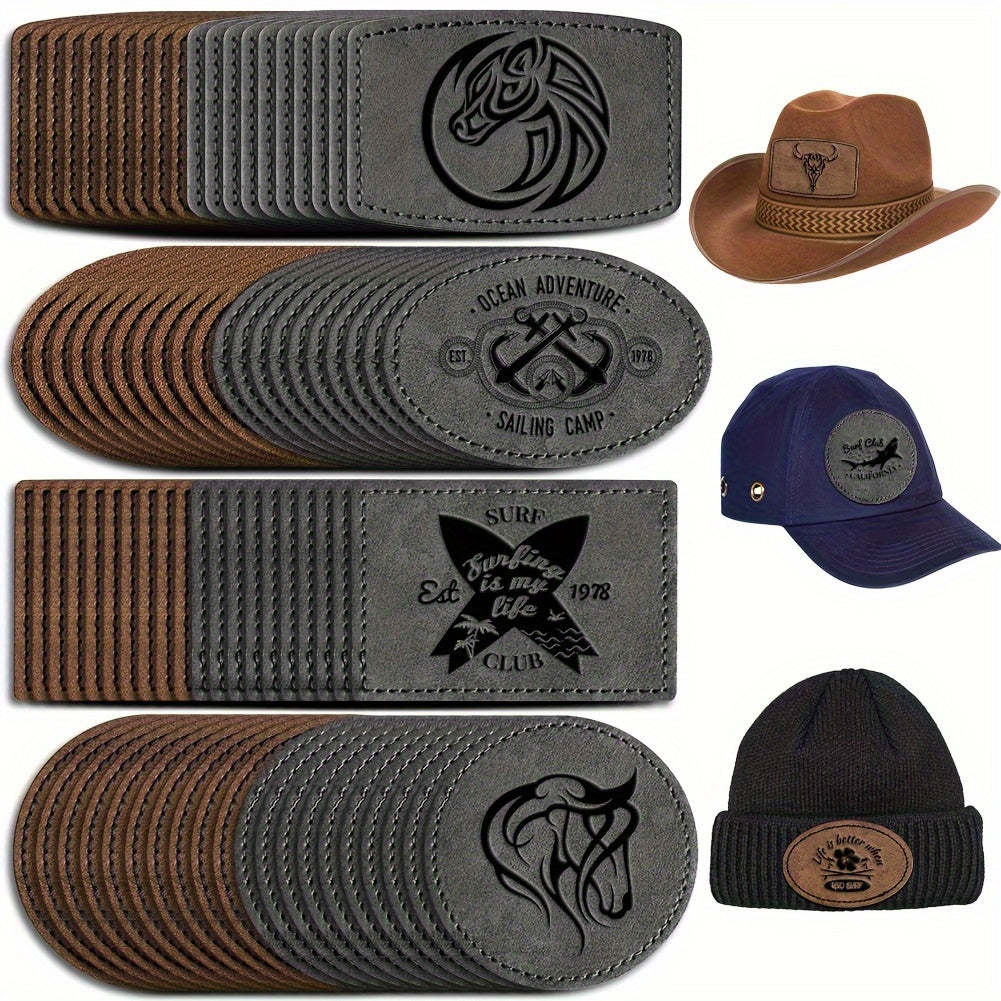 60 Pieces of Faux Leather Patches for Hats and Clothing with Adhesive Backing and Laser Engraving Blanks