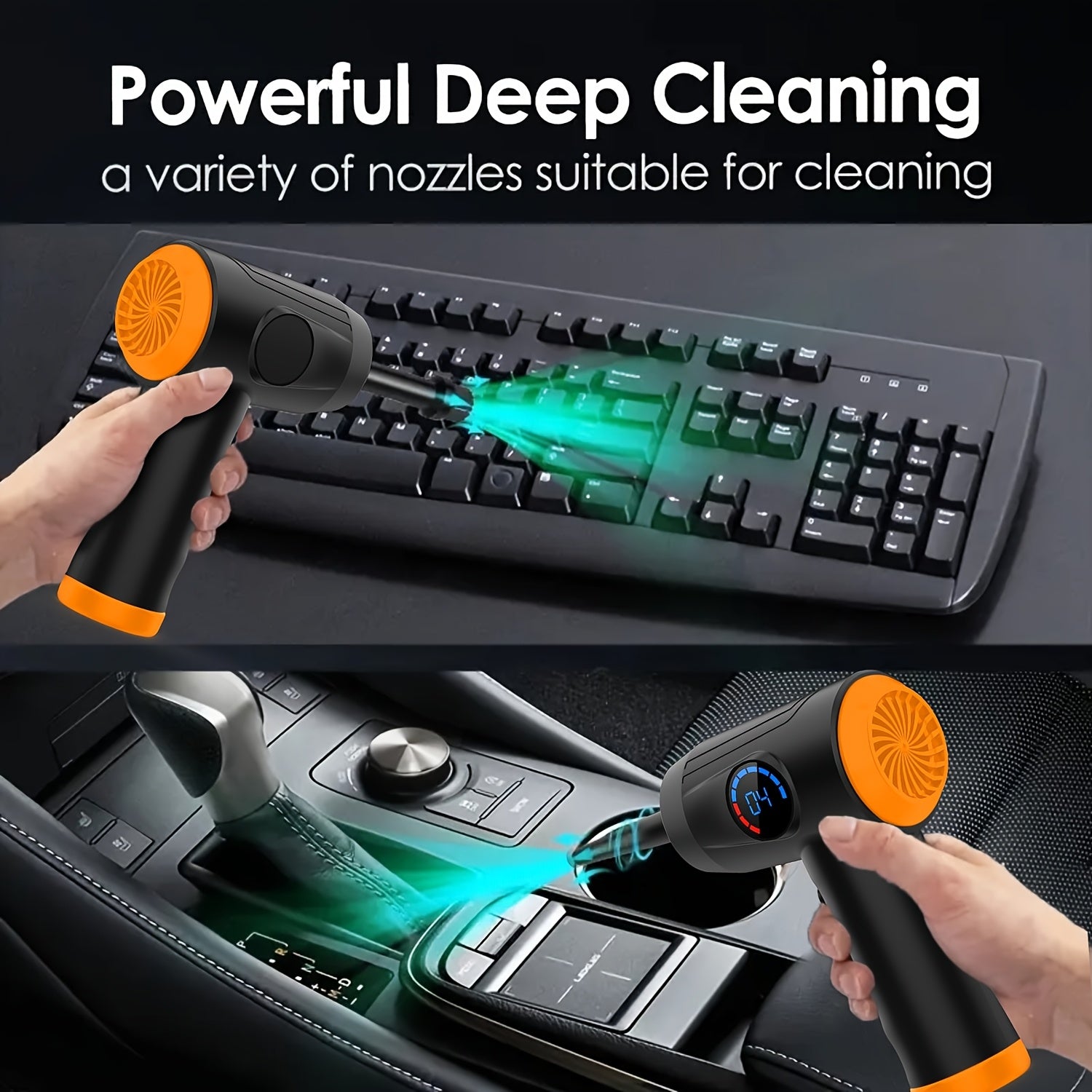 Cordless Electric Air Duster 4 Speeds Rechargeable 6000mAh Fast Charge LCD Display LED Light