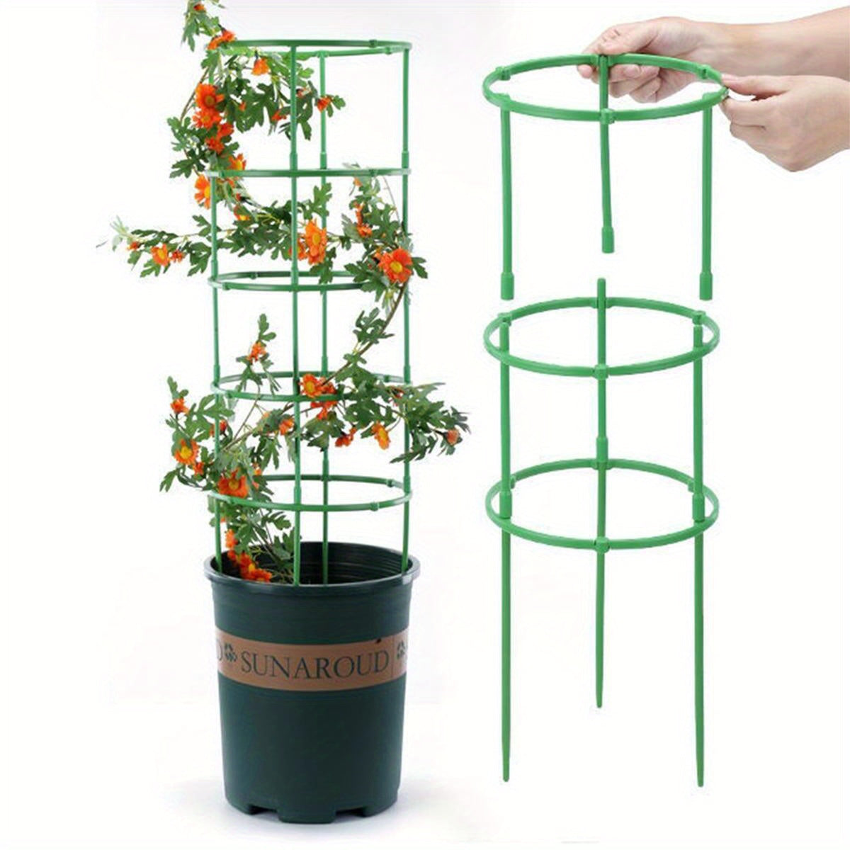 Durable Green 5-Tier Stackable Plant Support with Adjustable PVC Rings for Garden Flowers and Potted Plants