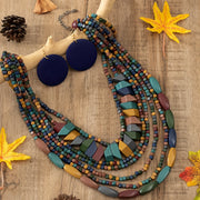 Bohemian Wooden Jewelry Set with Necklace Earrings and Chain in Multiple Colors
