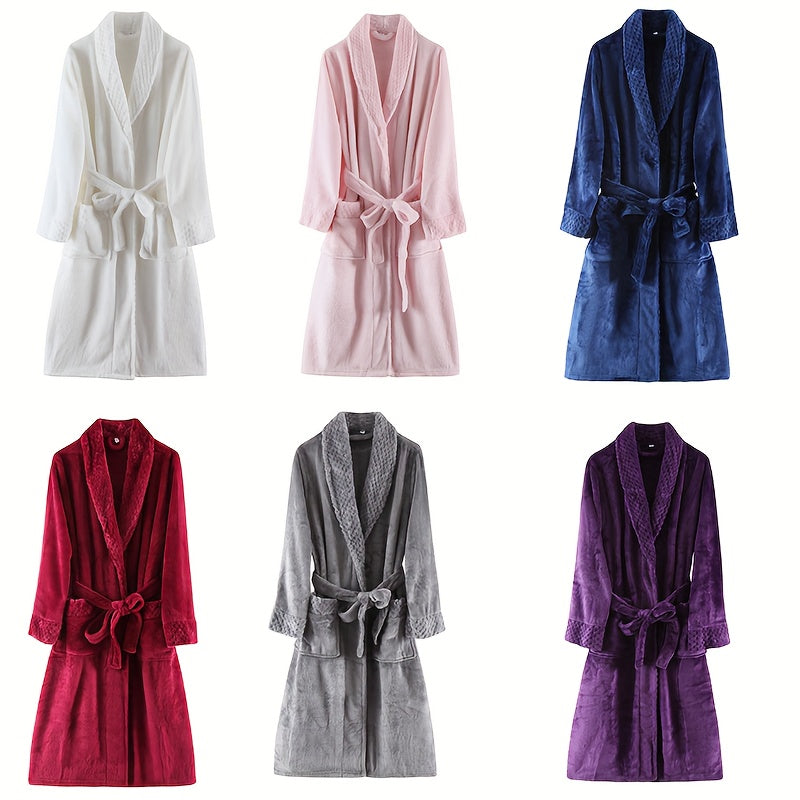 Unisex Flannel Bathrobe for Autumn Winter Cozy Nightwear Home