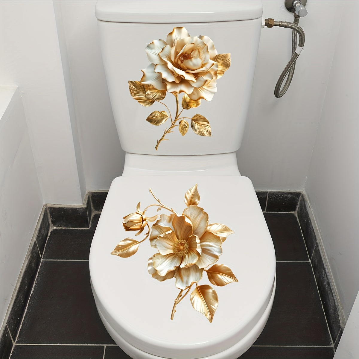 Pegatinas de flor dorada para superficies de cerámica, decoración de baño, fáciles de aplicar