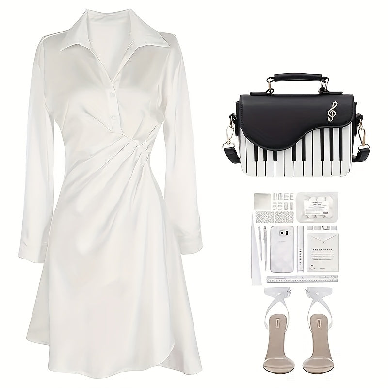 Women's Black and White Plaid Shoulder Bag with Adjustable Strap Zipper Closure