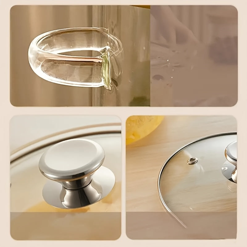 Olla de cocción lenta de vidrio de borosilicato con acabado en acero inoxidable, compatible con estufa, utensilios de cocina