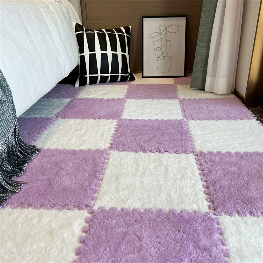 12 Pieces Flocked Carpet Splicing Mats for Home Bedroom Anti-Slip Anti-Fatigue 11.8x11.8 Inches