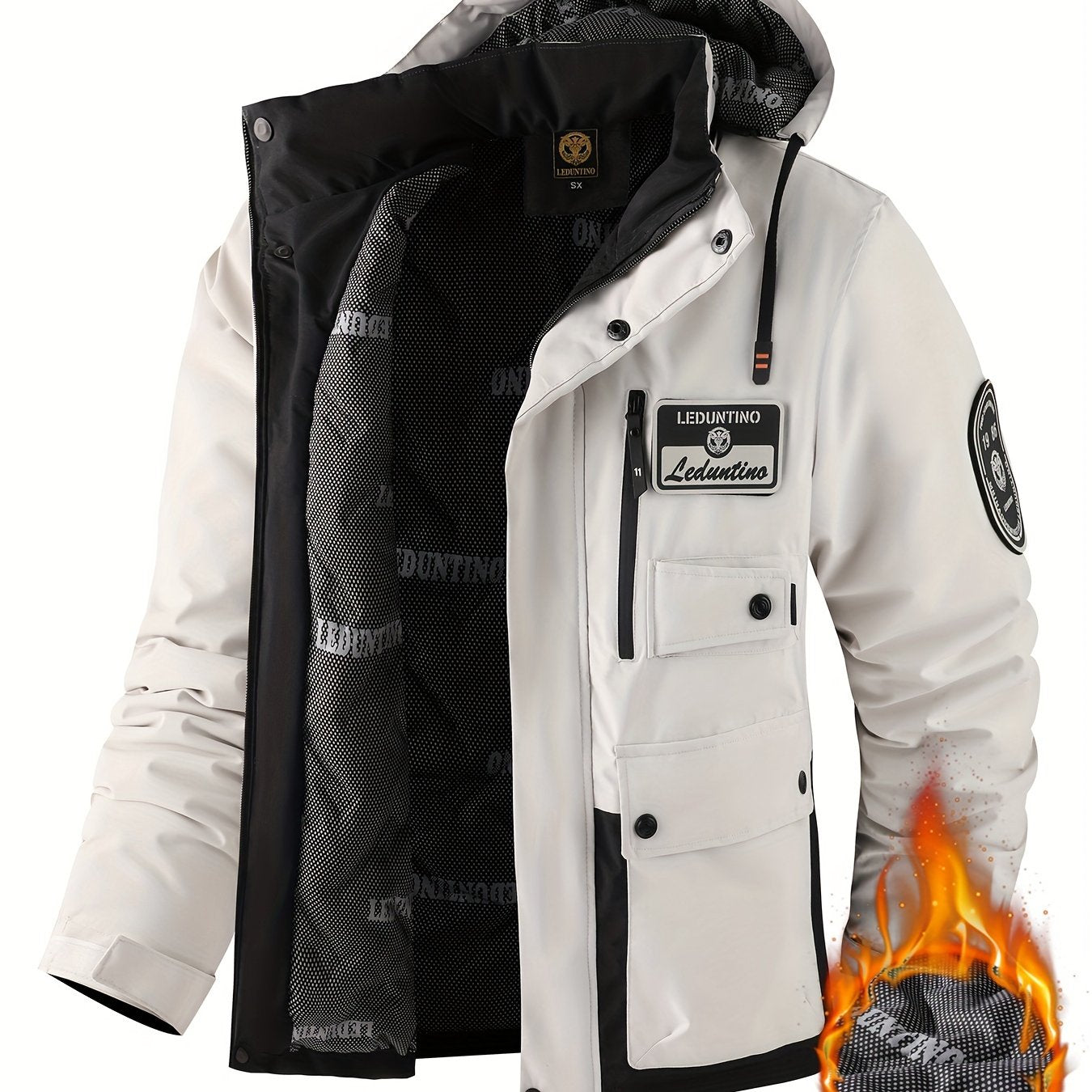 Men's Windproof Hooded Jacket with Detachable Hat Polyester Street Style with Multiple Pockets