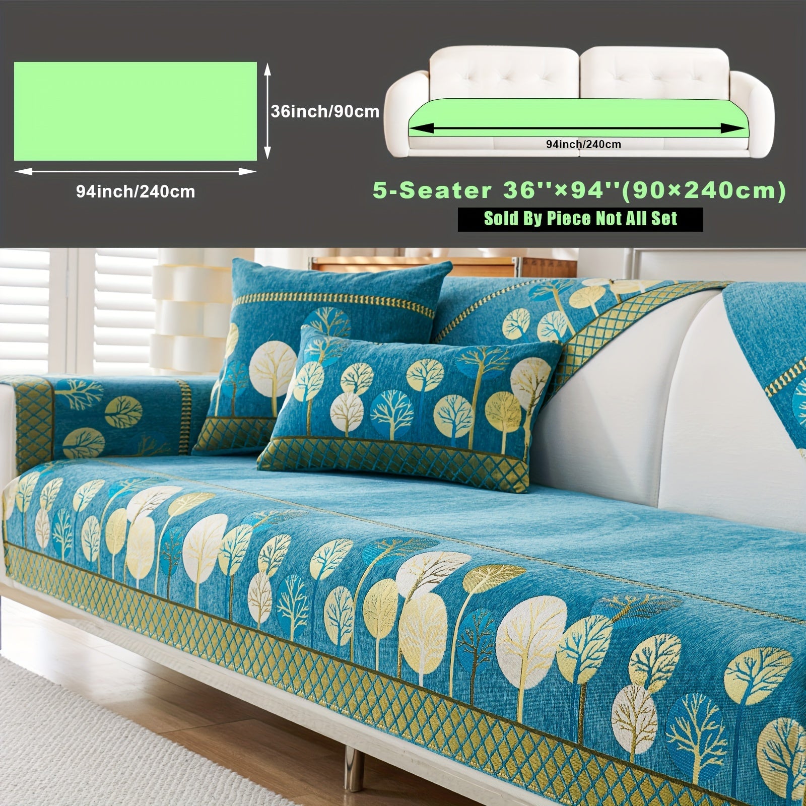 Bohemian Style Sofa Cover with Moonlight Forest Tree Pattern Non-Slip Machine Washable for Single to Quadruple Seat Sofas