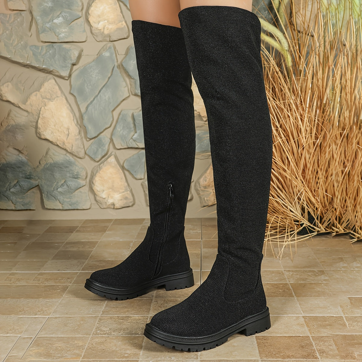 Women's Western Style Chunky Heel Platform Over-the-Knee Boots