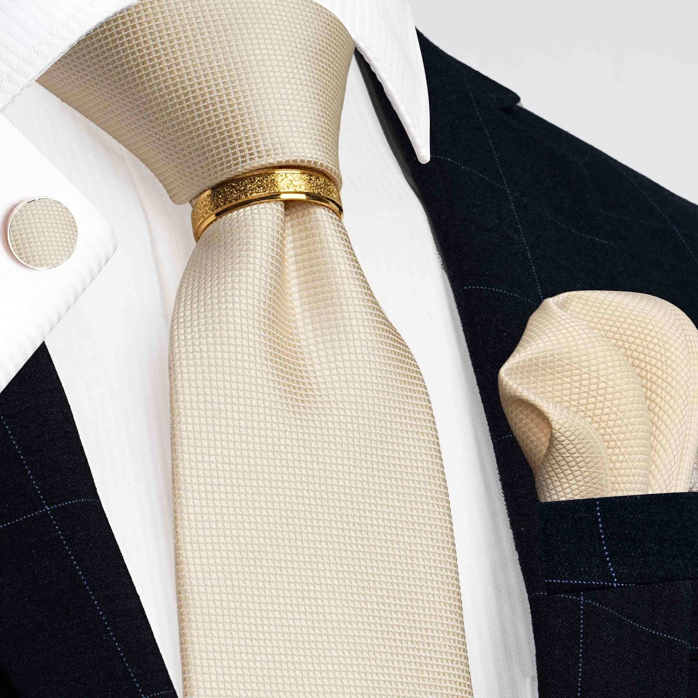 Men's 4-Piece Tie Set Necktie Pocket Square Cufflinks Gold Tie Clip for Weddings Groomsmen Business