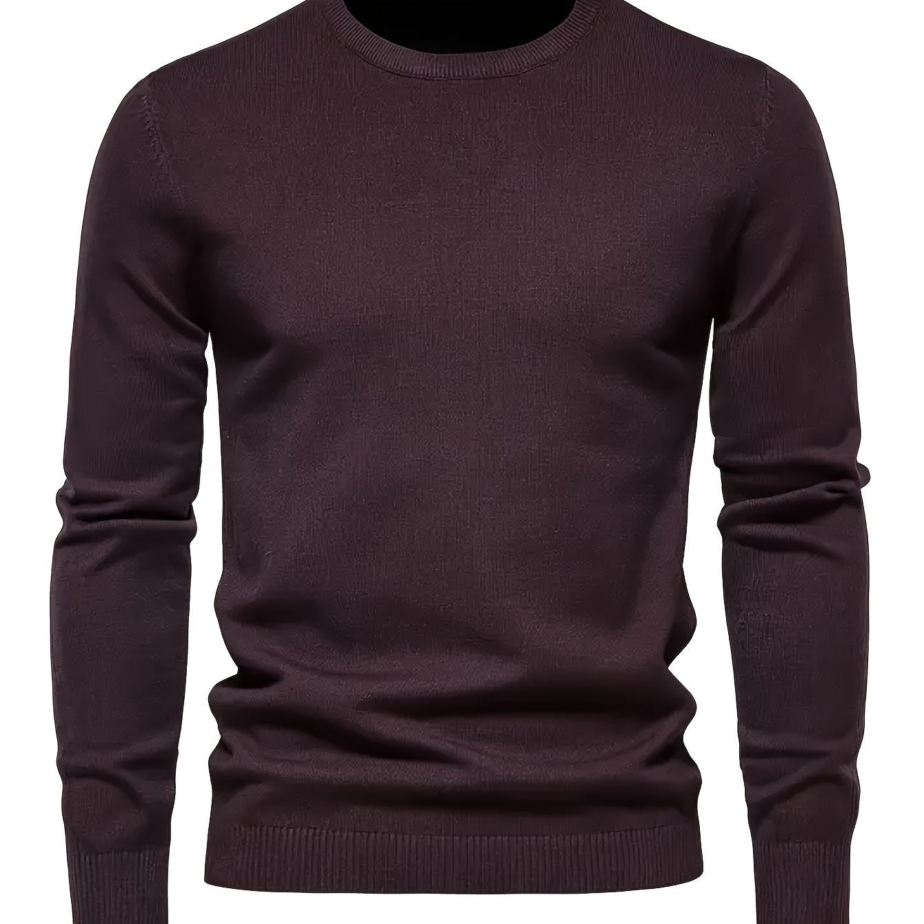 Men's Knit Sweater Fall Winter Solid Color Crew Neck Long Sleeve Medium Stretch Rayon