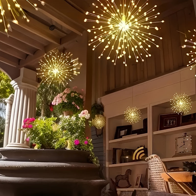 Juego de cuatro luces de fuegos artificiales colgantes con energía solar para exteriores