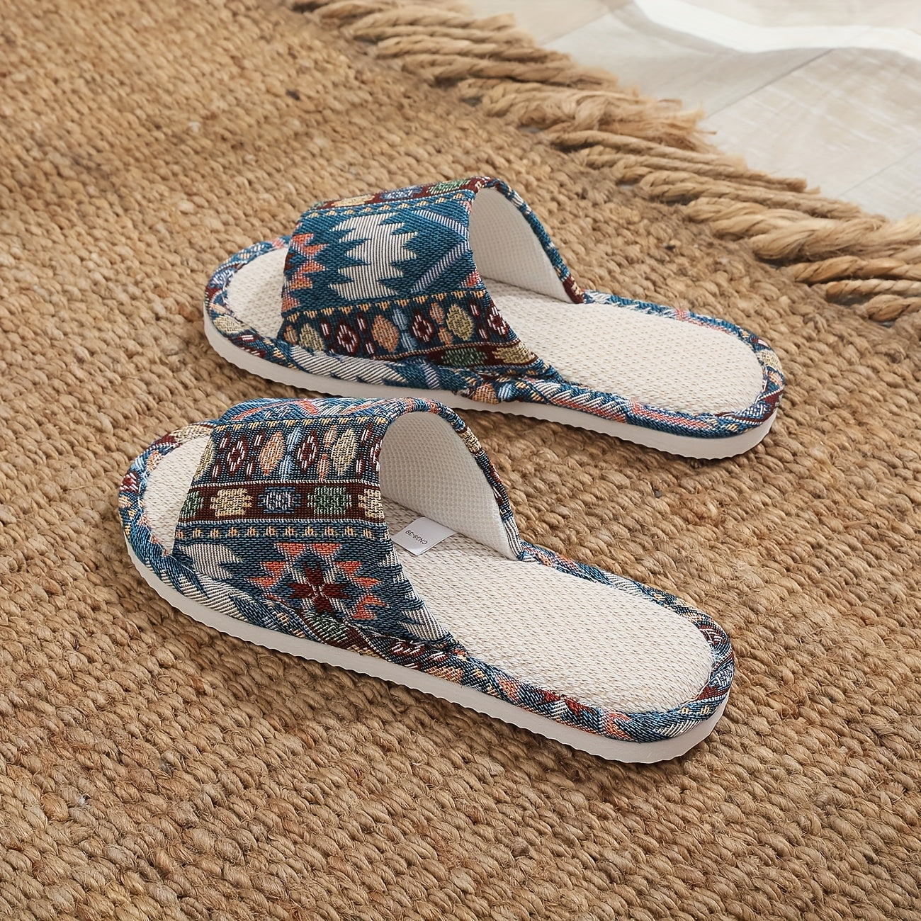 Unisex Linen Slippers Breathable Open-Toe Indoor Footwear with EVA Sole