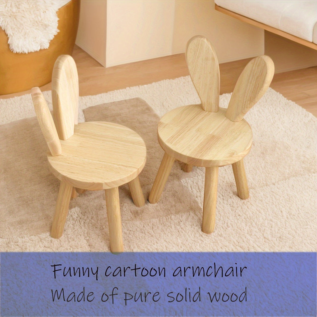 Solid Wood Rabbit Stool for Kids and Living Rooms Natural Finish Shoe Changing Seat