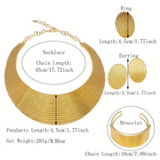 Women's Gold Plated Jewelry Set with Large Round Necklace Minimalist Elegant Gift