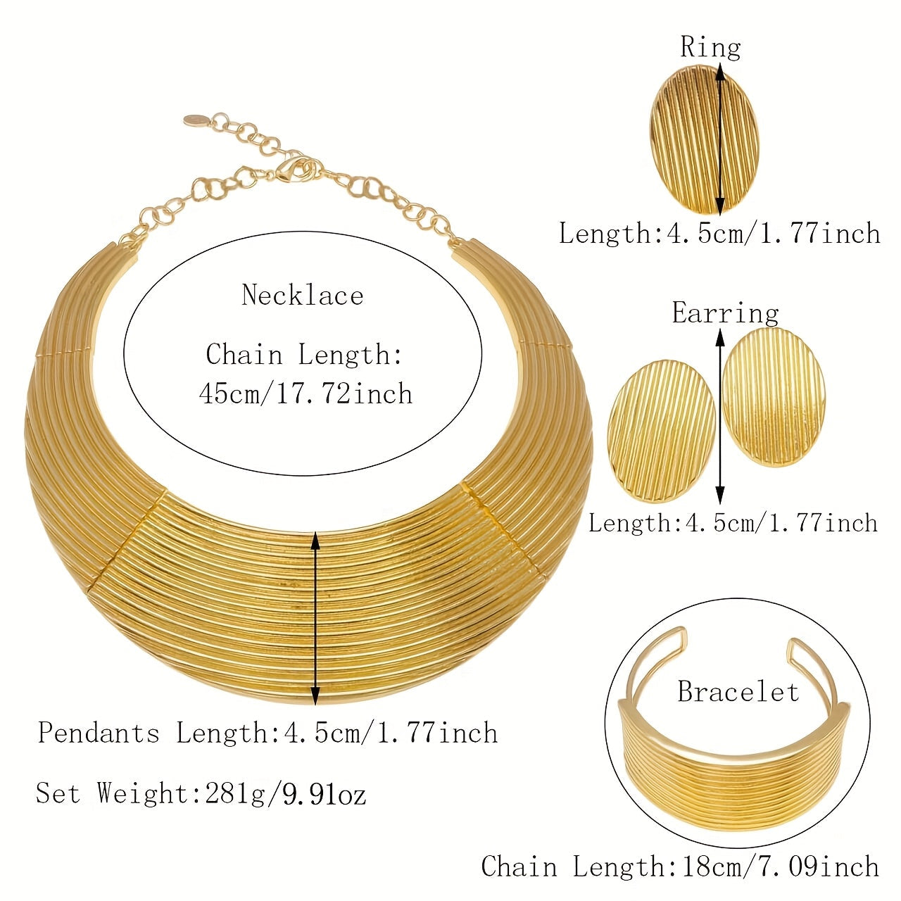 Women's Gold Plated Jewelry Set with Large Round Necklace Minimalist Elegant Gift