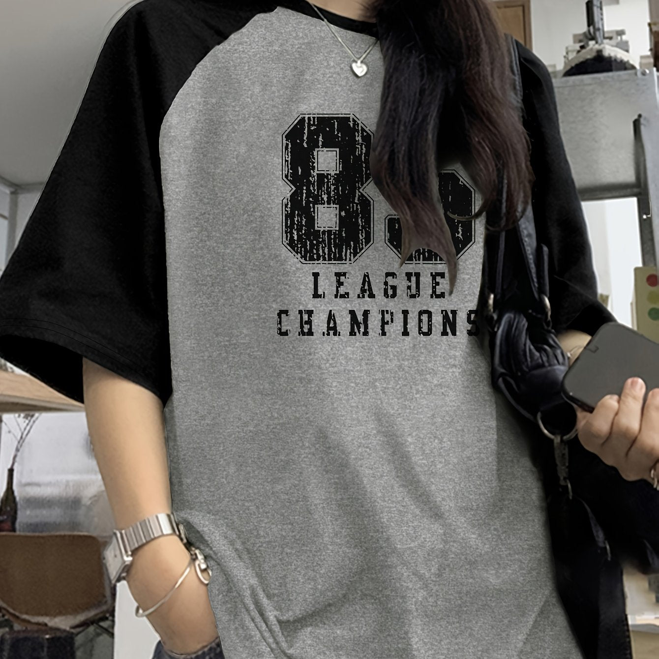Women's Casual Crew Neck Letter Print T-Shirt Short Sleeve Knit Polyester Elastane All Seasons